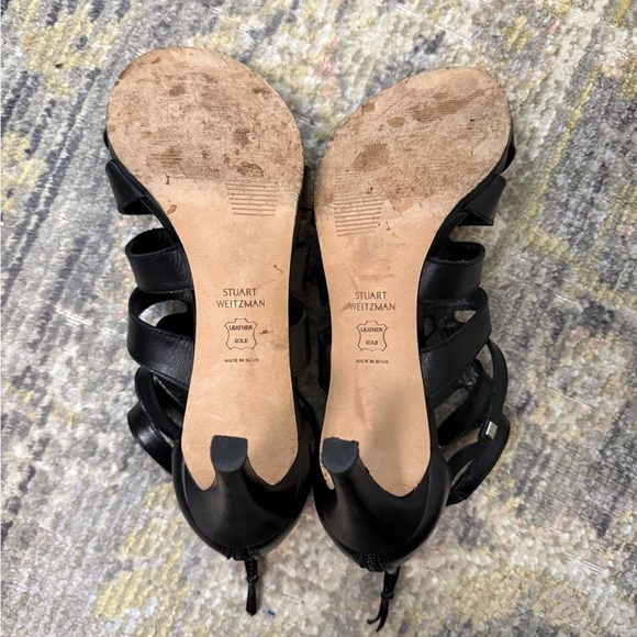 Stuart Weitzman Outing Heeled Sandal Black Leather Strappy Cage Design - Picture 4 of 16